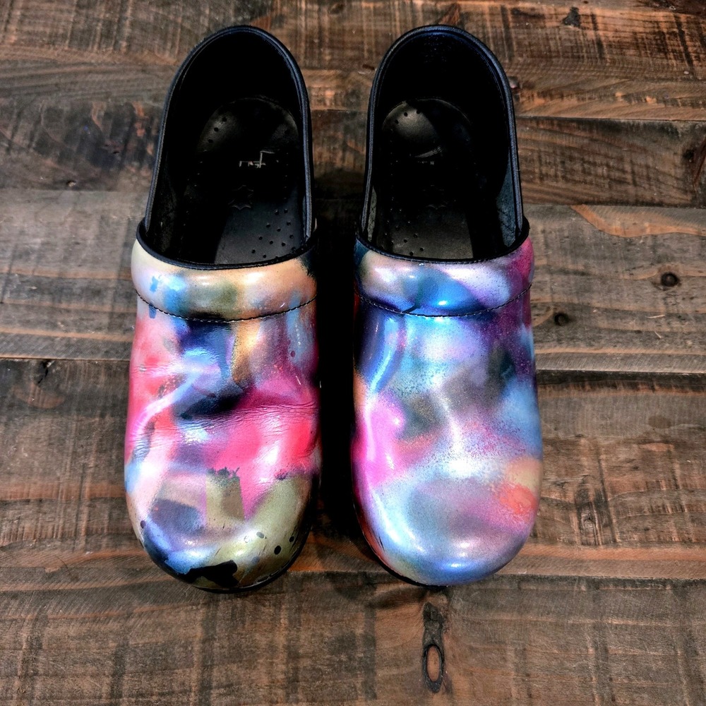 Dansko Professional Clogs Womens EU39 US 8 Spray Paint Watercolor Patent Leather - Picture 2 of 10